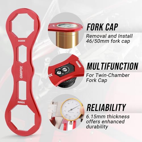 Image of 46mm 50mm Fork Cap Wrench for Octagonal Motorcycle Fork Tube Cap Bolts Install and Removal Tool (Red)