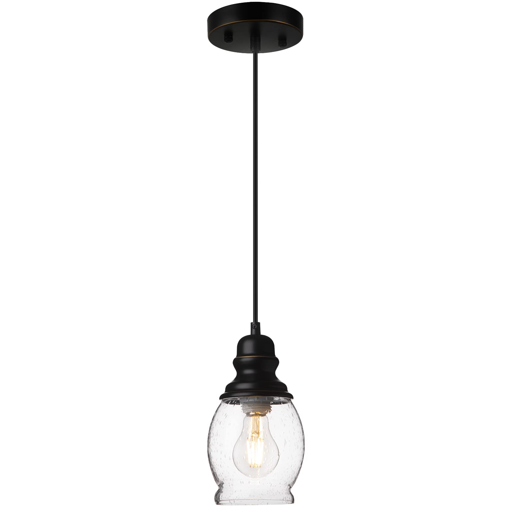 WILON Mini Pendant Lights for Kitchen Island, Seeded Glass Pendant Light Kitchen Island Light Fixtures Farmhouse Pendant Lighting Metal Black Pendant Light Over Kitchen Island Sink Dining Table