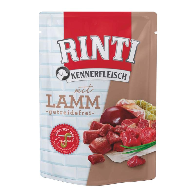 RINTI Kennerfleisch Lamm | 10 x 400 g | Alleinfutter für ausgewachsene Hunde im Frischebeutel | Getreidefreies Futter mit hohem Fleischanteil | Zur Regulierung der Verdauung