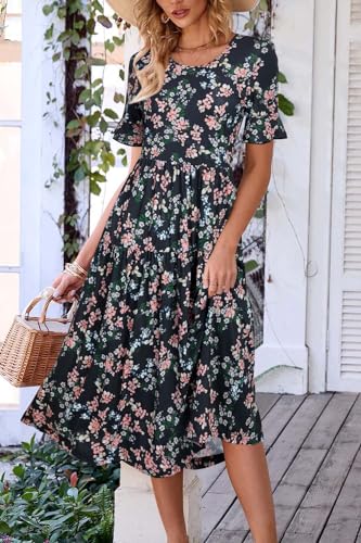 Image of STYLEWORD Womens Summer Casual Short Sleeve Flowy Midi Beach Dress