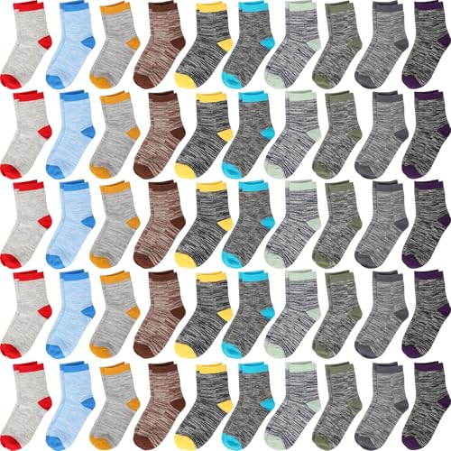 Chuarry 50 Pairs Kids Warmth Socks Bulk Soft Cotton Socks for Ankle Crew Breathable Athletic Winter Sports