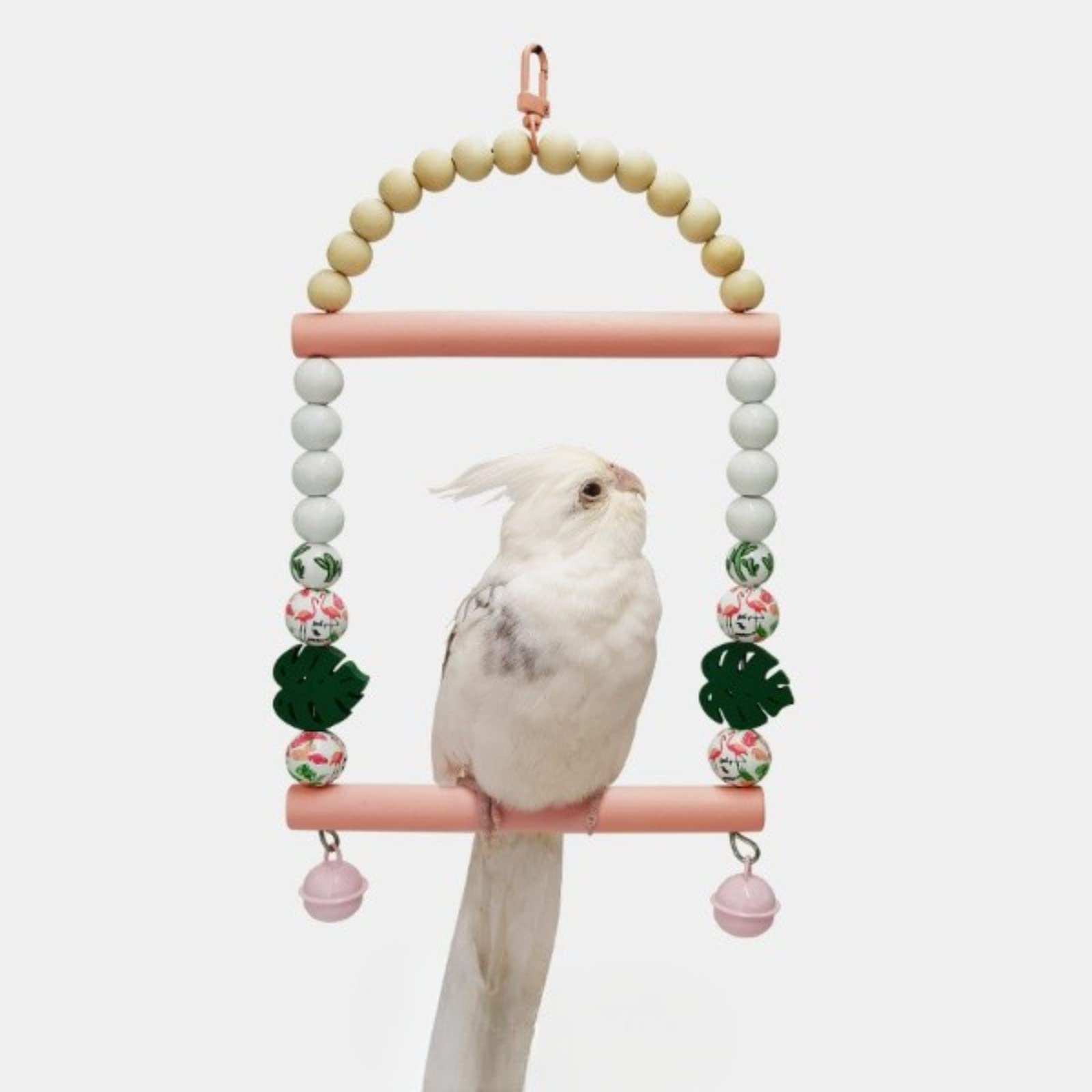 Bird Swing Toy Bird Perch Wood Parrot Cage Hammock Swing Wooden Perch Stand Rack Bird Chewing Biting Tearing Climbing with Hanging Chain