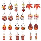 24PCS Thanksgiving Earrings Set Autumn Fall Earrings for Women, Wooden Maple Leaf Sunflower, Turkey, Pumpkin Earrings-Thanksgiving Jewelry Gifts Decor
