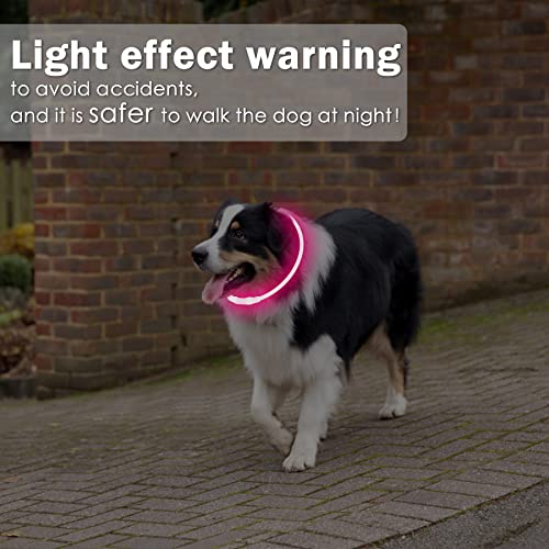 Coolzon LED Leuchthalsband Hundehalsband Aufladbar, Wasserdicht Halsband Hund 3 Modi, Leuchtband Hund Halsband Längenverstellbareres Super Helle Kalsband Katze und Hunde Klein Groß Mittel, Rosa