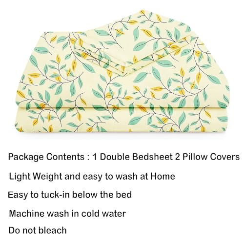 Image of HOMEKART 100% Cotton Feel Double Bed Bedsheet Set | 180tc to 220tc Soft & Breathable with 2 Pillow Covers | Wrinkle Free | for Bedroom & Gifting (Color -Grey & Yellow, 90 x 90 Inches)