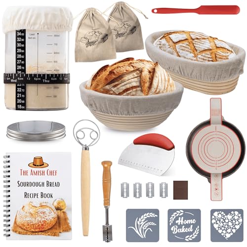 The Amish Chef Complete Glass Sourdough Bread Starter Jar Kit w/ 2 Baskets $14.85