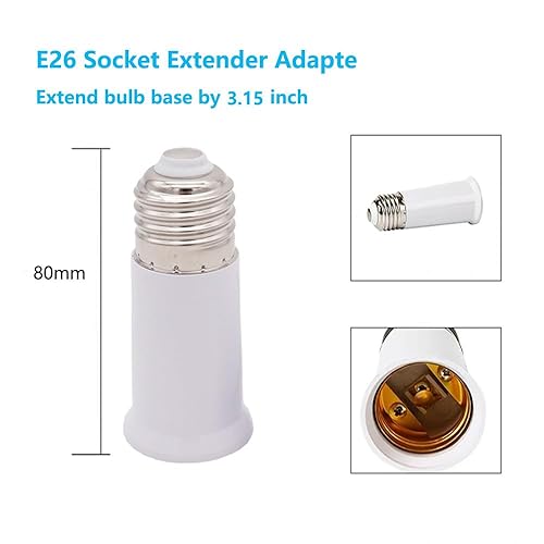 Miniatura 6 de Extensor de enchufe E26, base media estándar E26 a E26, adaptador de enchufe de extensión de 3.15 pulgadas, extensión de enchufe de bombilla,