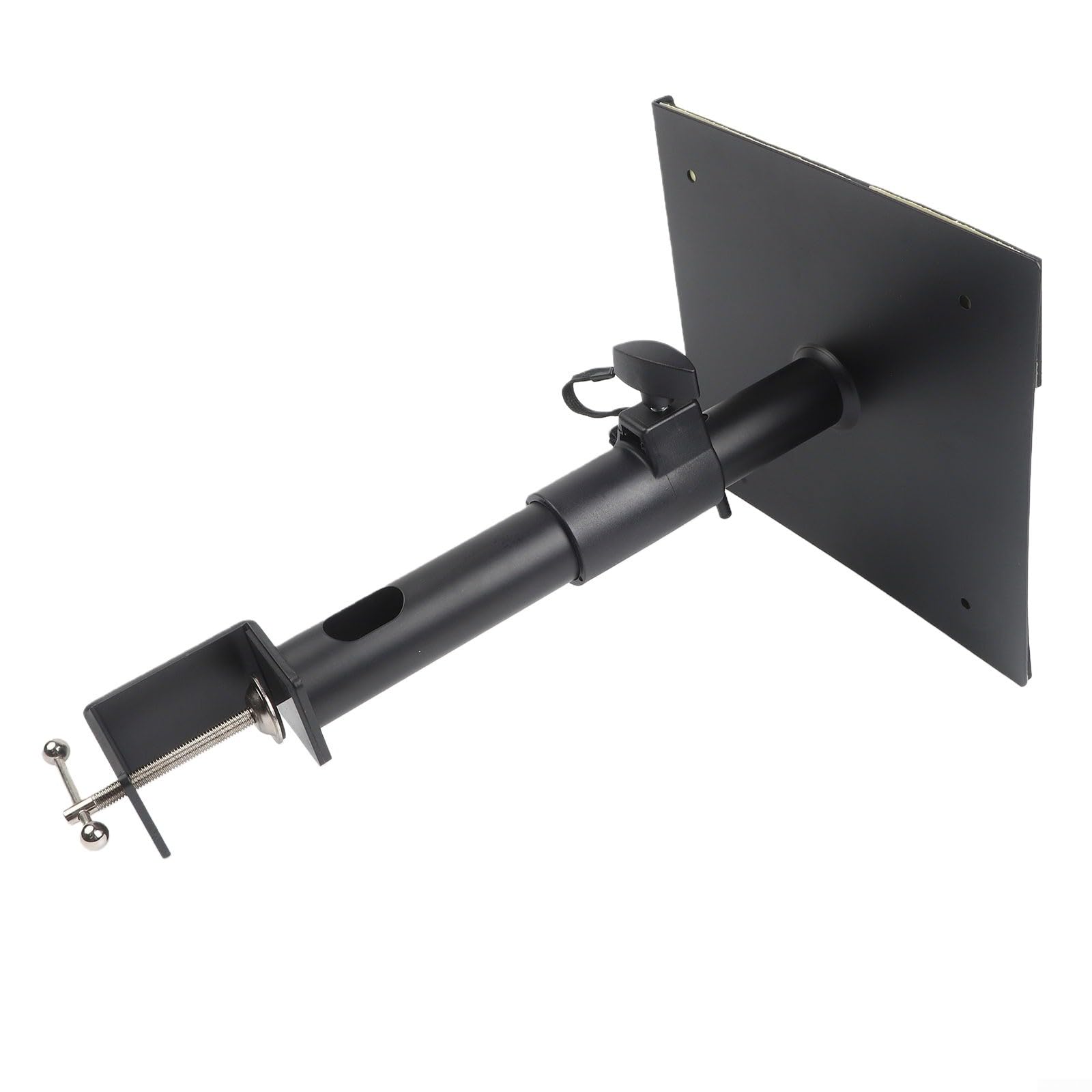 Supporto per altoparlante da scrivania con morsetto, regolazione dell'altezza e snodo girevole, include supporto per cuffie, design robusto, nero (singolarmente)