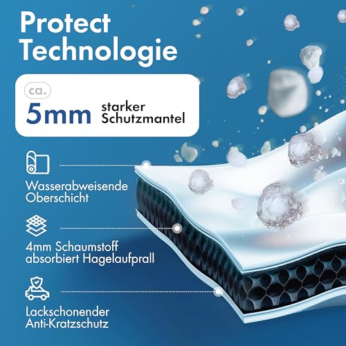 WALSER Hagelschutz Abdeckplane Auto, Hagelschutzplane Auto, Wasserabweisende Autoabdeckung, Outdoor Vollgarage, PKW Abdeckung, Fahrzeug Abdeckplane PKW S max. Fahrzeuglänge 350-400 cm Silber/grau