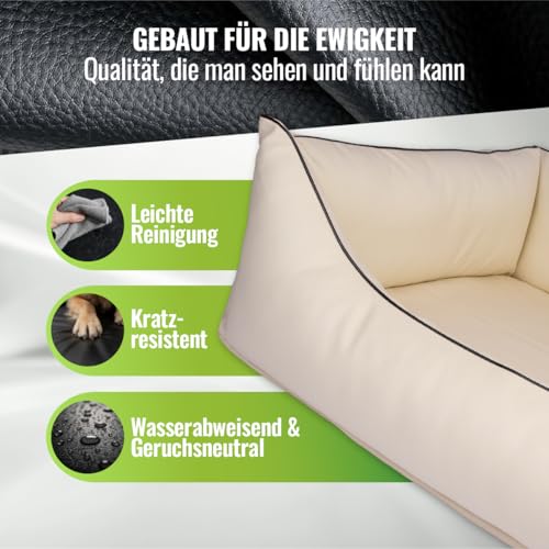 CopcoPet Hundebett kleine Hunde – Waschbares Hundekissen 【Wendebett】 Hundekorb aus Kunstleder - Formstabiles Hundesofa - Hundekörbchen mit erhöhten Rand, Dog Bed Beige 80 x 60 cm