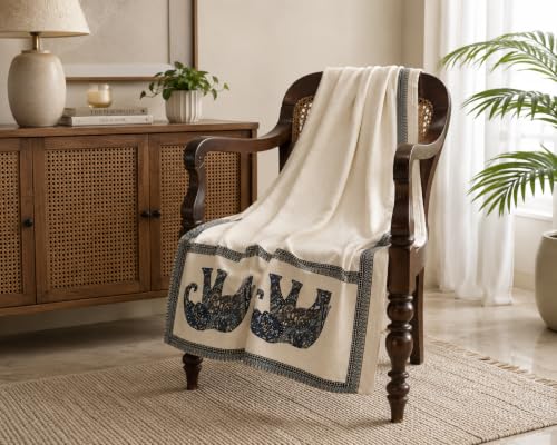 Image of Elephant Walk Printed Throw, Pack of 1 | Cotton, For Sofa Couch & Bed, Decorative for Living Room, Soft Lightweight Cozy