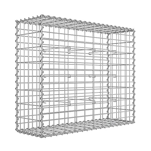 SONGMICS Gabionenkorb, Metall-Steinkorb mit 5 x 10 cm Maschenweite für Mauersteine, verzinkt, Steingabione Mauer, 100 x 80 x 30 cm, Silber GGB183