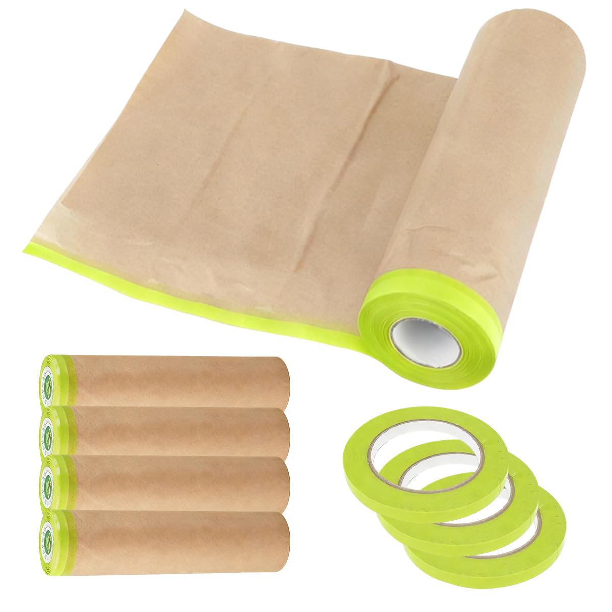 FasTrove 5 Rolls Of Masking Paper,15m Spray-Specific Masking Tape,17.71×4.33Inches,Pre-Taped Adhesive Masking Film,Suitable For Automotive,Floor Decoration,And Furniture Coating Applications