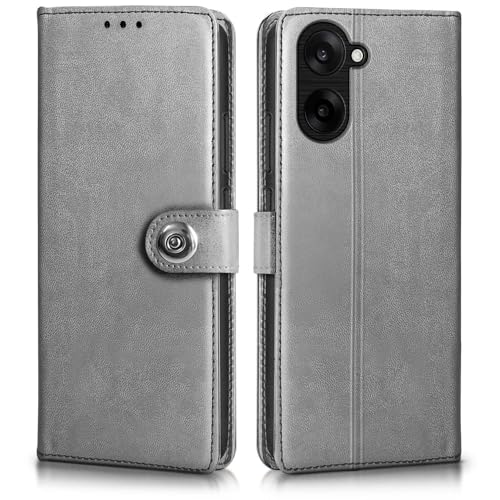 Image of WOW IMAGINE Shock Proof Flip Cover Back Case for 1+ OnePlus Nord CE 5 5G (Magnetic Button Flip Case | Wallet Pockets & Stand | Leather Finish | Stone Grey)