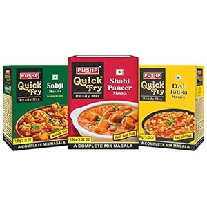 Pushp Brand Quick Fry Combo (Dal Tadka Masala, Sabji Masala, Shahi Paneer Masala, 100g each Pack of 3)