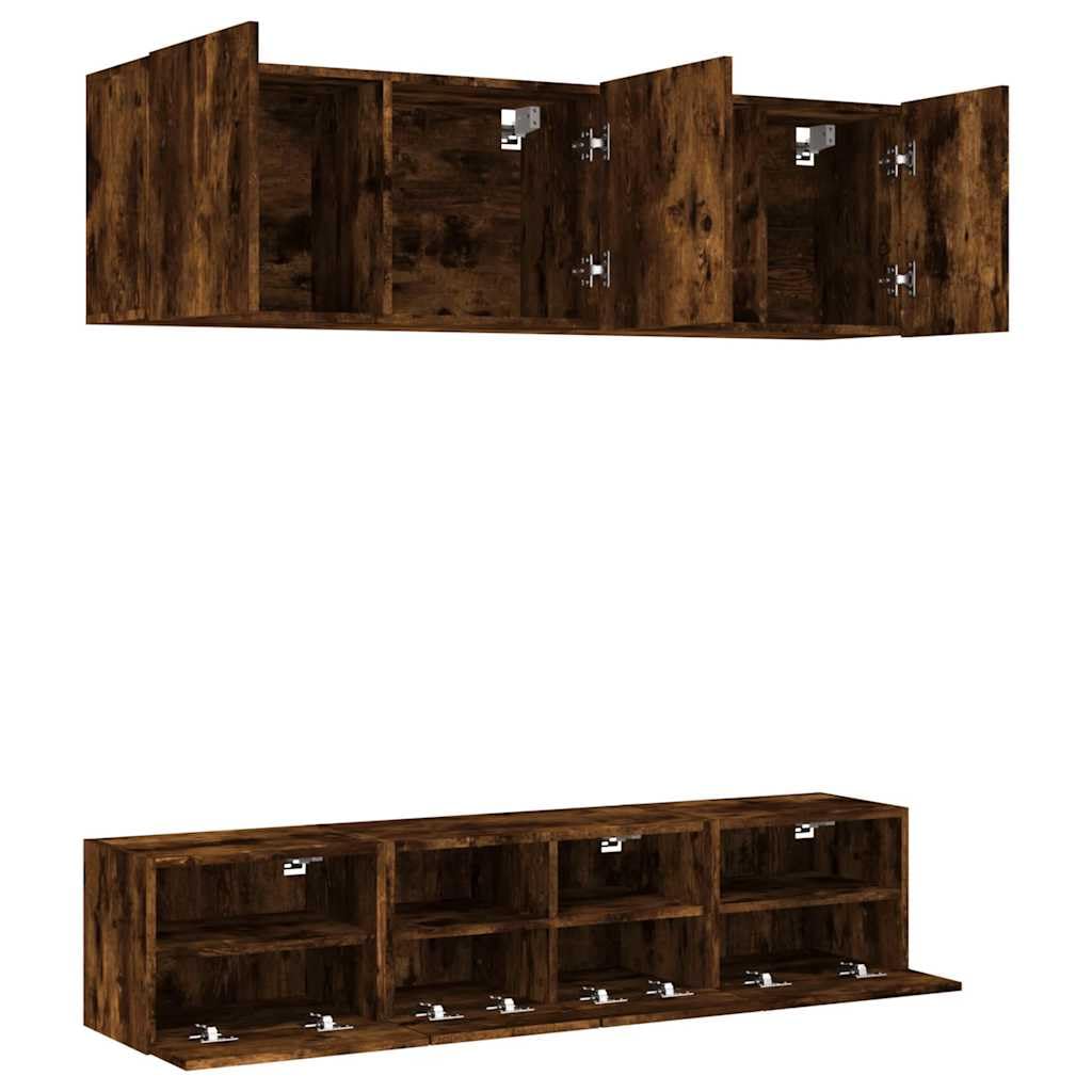 Set di 5 mobili da parete per TV, in rovere affumicato