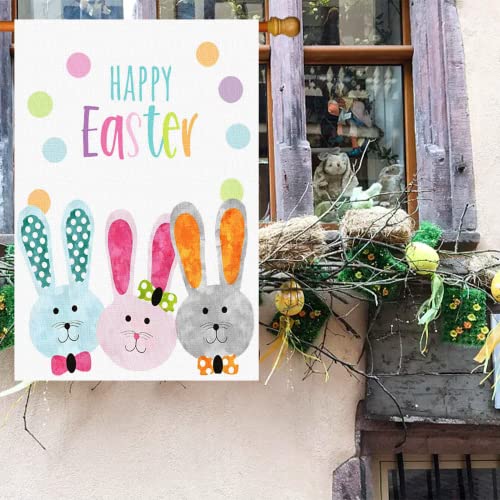 Surfapans Happy Easter Bunny House Flag 28X40 Inch Double Sided Outside Burlap Easter Rabbit Large Yard Flags Spring Outdoor Porch Home Holiday Decoration #TOP1