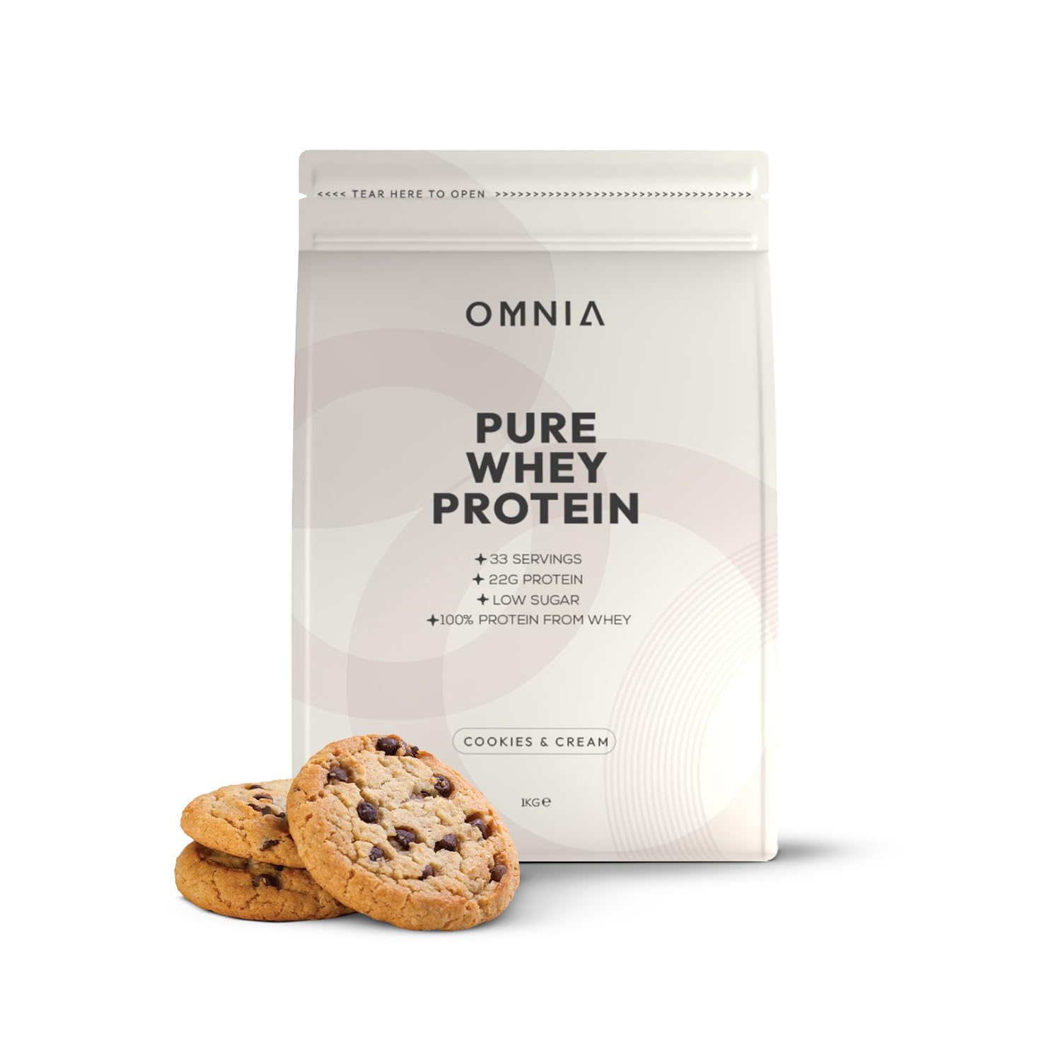 Sponsored Ad – OMNIA Pure Whey Protein Powder, Nutrition Low Carbs and Low Sugar Muscle Building Powder, Over 22G Protein Per Serving - 33 Servings - 1 KG - Cookies and Cream