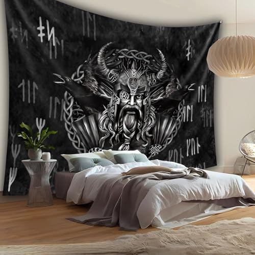 Tapisserie murale pour cacher un mur blanc - Décoration viking Odin runes noir 230x180