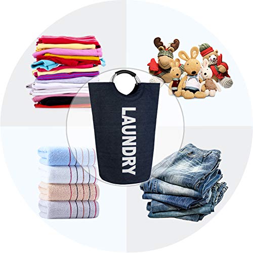 Gurfuy Foldable Natural Linen Fabric Laundry Hamper with Handles,Waterproof & Easy Taking Laundry Basket Bin for Clothes and Toys (Blue)…