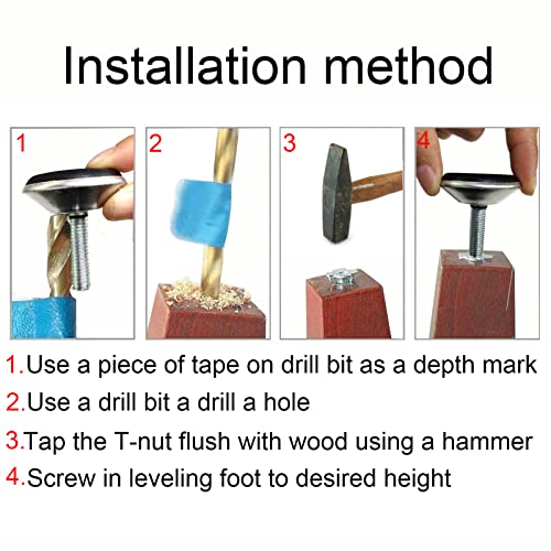 XNJIHWA 10 PCS Furniture glide leveling foot Adjustable Leveling Glides Foot M8*29 * 40mm Metal Medium Duty Furniture Levelers with T-Nut for Home,Office,DIY,Restaurant,Wooden Furniture - Image 3