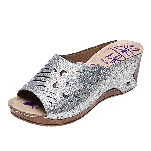 AOKEbr Sandalen Damen Roman Sandals DamenMode Sommer-Strass Ausschnitt Plattform Keil offene Zehensandalen Cover