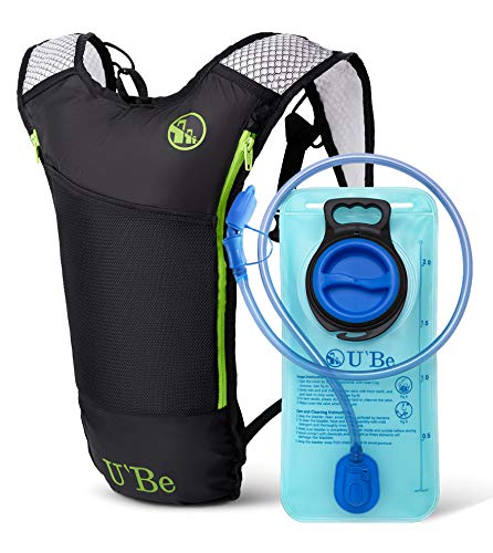 U`Be Hydration Pack Water Backpack - Running Hiking Cycling Mountain Biking Camelback for Kids Women and Men with Insulated Bottle Pocket and 2l Water Bladder