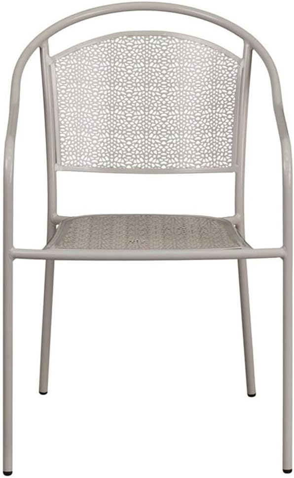 BOWERY HILL Stackable Steel Patio Dining Side Chair, Silver Powder Coated Finish, Curved Round Back with Integrated Arms, Rain Flower Design, Lightweight Indoor or Outdoor Use, 300 lbs Capacity,