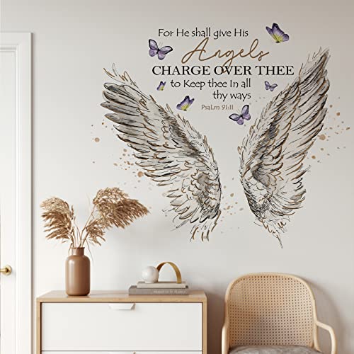 Yovkky Christian Wall Decals Stickers, Religious Wings Bible Verse Quote Home Bedroom Decor, Butterfly Living Room Kitchen Decorations Art #TOP3