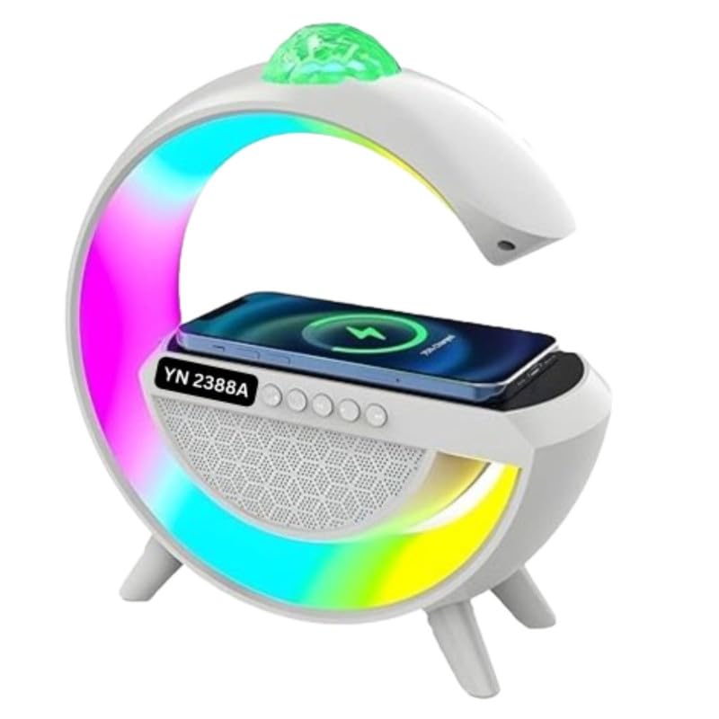 Image of Exxelo Bluetooth Speaker with FM Radio RGB Light Table Lamp Wireless Charger LED Smart Wake Up Light 15W Wireless Charging Loud Speaker for Home Decoration, Bedroom & Gaming Room