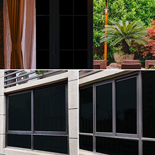 WPCTEV Static Cling Total Blackout Privacy Window Film Cover 100% Light Blocking No Glue Black Window Tint for Home Room Darkening Easy Removal 17.7 Inch x 6.5 Feet