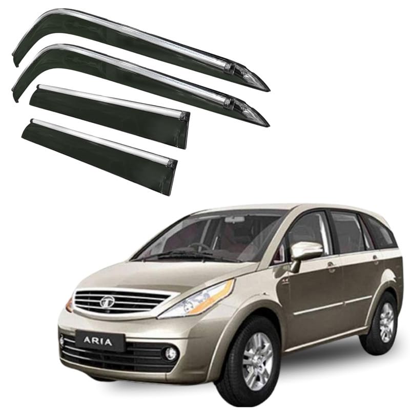 Image of CAR SAAZ Side Door Visors for Aria (2010-2017) (Set of 4Pcs)|Chrome Lined Rain Guards, Polycarbonate, Smoke Finish