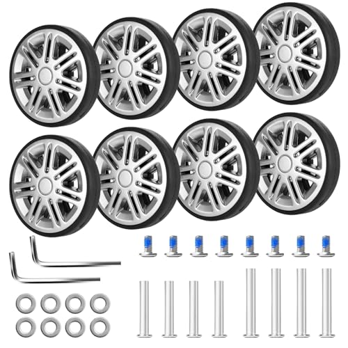 スーツケース キャスター 交換 8個セット (直径60mm) 静音シリーズ キャリーケース タイヤ車輪補修用 スーツケース ダブルキャスター 交換用 タイヤ DIY 修理 トラベルボックス 取替え