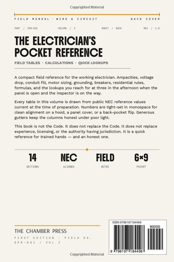 The Electrician's Pocket Reference: Field Tables, Calculations, and Quick Lookups: A Compact Wire and Circuit Field Manual for the Working Electrician ... Book with Ampacity and Voltage Drop Formulas image 3