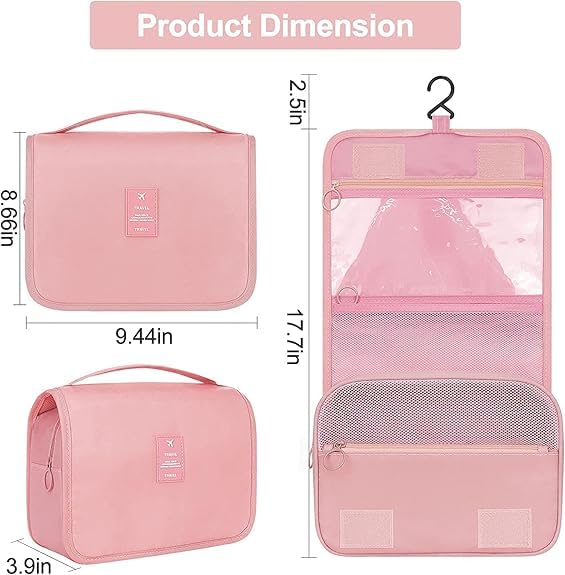 Image of CAVALO - Be Unique Nylon Polyester Large Capacity Portable Travel Toiletry Bag with Hanging Hook Waterproof Cosmetic Case Makeup Pouch Dopp Kit for Men Women with Carry Handle (Pink)