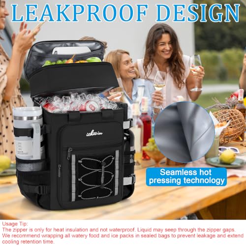 Image of Cooler Backpack, 40 Cans Insulated Lunch Backpack Picnic Backpack for Men&Women, Durable Cooler Bag with 2 Leak Proof Compartments for BBQ, Picnic, Camping, Lunch, Hiking, Beach, Black