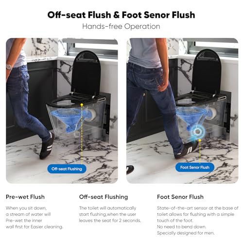 Image of Black Basic Smart Function Wall Hung Toilet Combo, Built-In Water Tank, Heated Seat,Auto Flush,Foot Sensor Flush,Nightlight, with In-Wall Carrier (No Need to buy an Additional Water Tank)