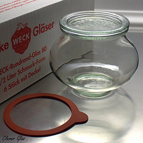 6 einkoch vasetti rr80 gioielli forma 500 ML con selezione di Im Original Weck cartone trasparente