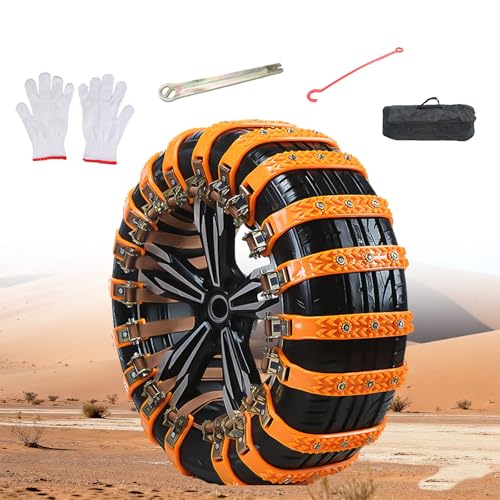 ユニバーサルスノーチェーン 収納バッグ付き 車 トラック SUV タイヤ 165265mm 砂道での冬季運転安全使用 黄 10個