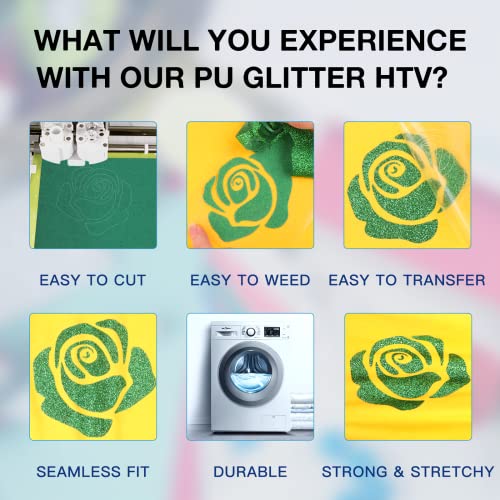 Image of HTVRONT Green Glitter HTV Heat Transfer Vinyl Rolls - 10 inch x 8ft Green Glitter HTV Vinyl for Shirts, Glitter Iron on Vinyl for All Cutter Machine - Easy to Cut & Weed for Heat Vinyl Design