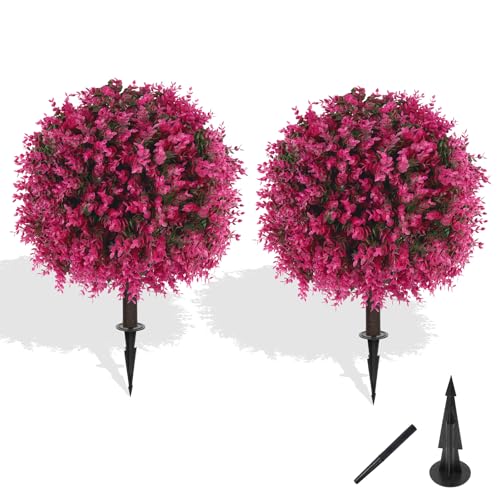 Grooy Set of 2 Artificial Topiary Ball Trees with Pink Eucalyptus