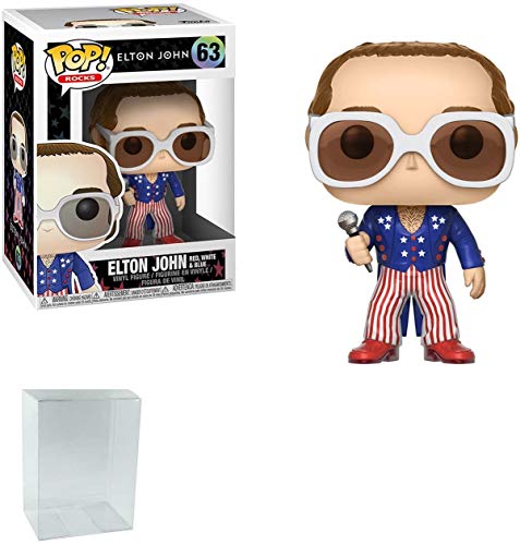 Funko Pop Rocks Figurine Elton John de collection, en vinyle rouge, blanc bleu et Pop Protector - Les Beatles, Paul McCartney, John Lennon, RIngo Starr, George Harrison Funko Pop Rocks Figurine Elton John de collection, en vinyle rouge, blanc bleu et Pop Protector