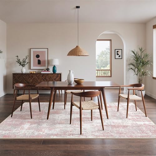 Image of BEIMO Area Rugs 8x10 for Living Room Bedroom, Modern Abstract Machine Washable Rug, Large Soft Low Pile Floor Carpet with Non Slip Backing for Dining Room, Pink /Grey