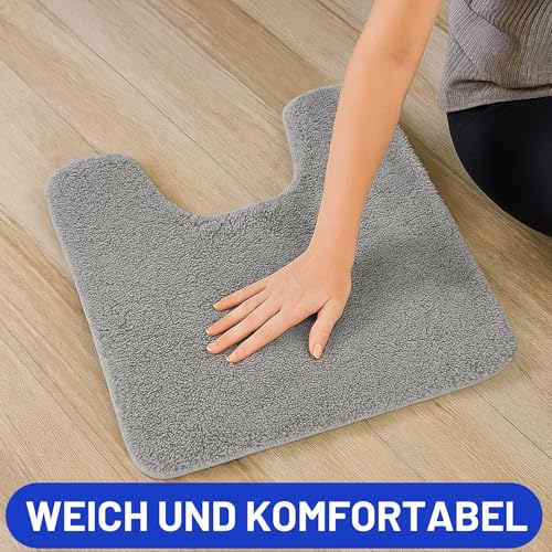 PDirat WC Vorleger mit Ausschnitt, U-Förmige Weiche WC Teppich, Toiletten Badematte, Mikrofaser rutschfeste WC-Vorleger, 50 x 40 cm, Grau