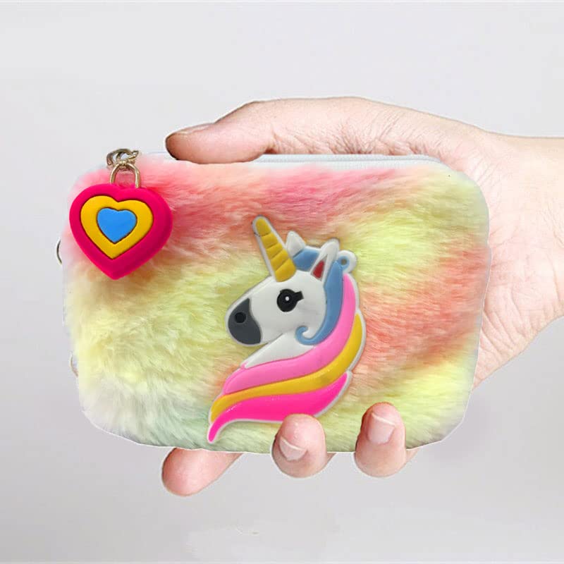 KOBBET® Girls Coin Pouch Unicorn Fur Coin Pouch for Girls Pouch Mini Pouch for Earphone Cards Holder Mini Purse for Girls Unicorn Fur Zipper Closer Coin Pouch Soft and Cute Pouch (Pack of 6) 4