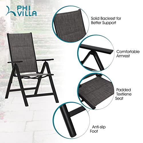 Phi Villa Patio Folding Sling Dining Chairs Set Of 2, Aluminum Outdoor Padded Sling Reclining Chairs With Adjustable High Backrest For Porch, Poolside, Yard #TOP3