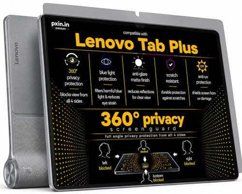 Image of Pxin 360 Pro Privacy Screen guard compatible with Lenovo Tab Plus | Anti Glare | Anti UV | Anti Blue | Anti Reflection | Privacy Filter | Unbreakable Build