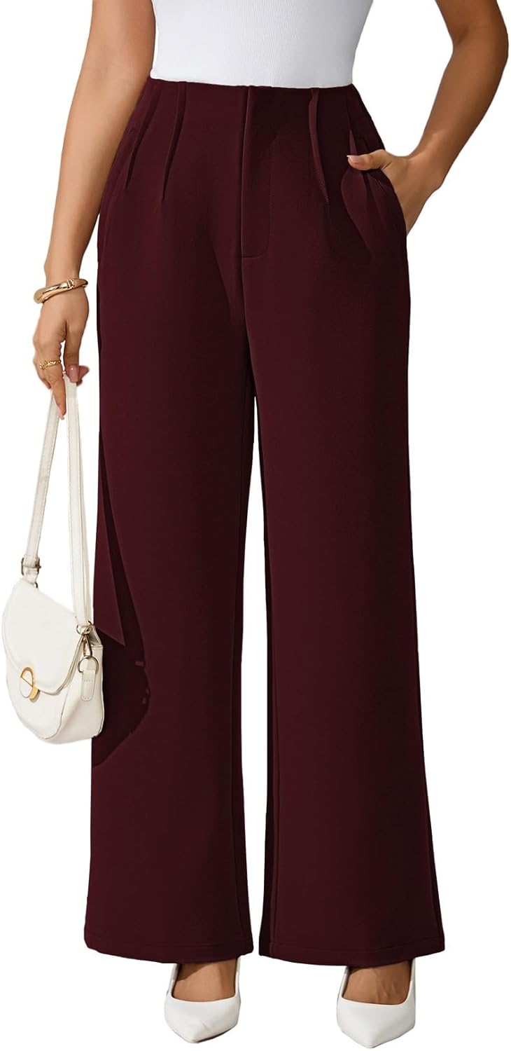 Pink Queen Women's Dress Pants Elastic High Waist Straight Leg Office Slacks Pull On Business Casual Trousers Work Pants - Image 2