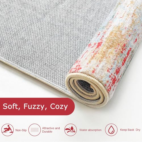 KOZYFLY Modern Abstract Hallway Runner Rug, 2x8 Washable Rug Runner Non-Slip Soft Kitchen Runner Rugs, Print Distressed Green Carpet Runner for Entryway Bathroom Laundry Room Foyer