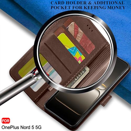 Image of TheGiftKart Flip Back Cover Case for OnePlus Nord 5 5G | Dual-Color Leather Finish | Inbuilt Stand & Pockets | Wallet Style Flip Back Case Cover for OnePlus Nord 5 5G (Faux Leather, Brown & Coffee)
